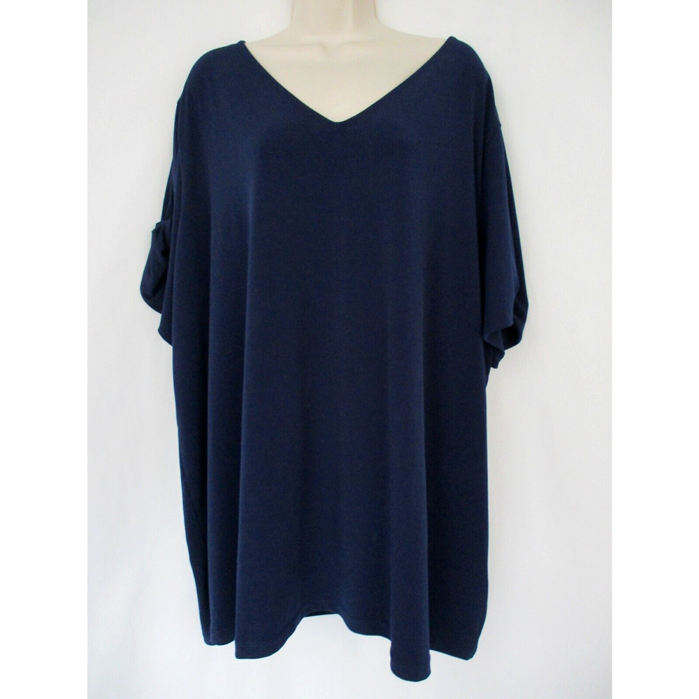Susan Graver Liquid Knit Top with Twisted Split Sleeve womens 4X A377170 Blue